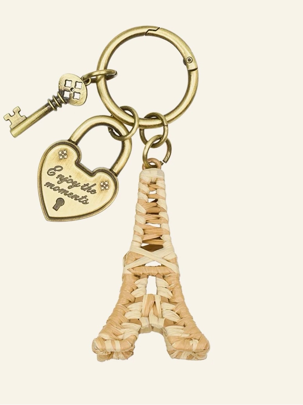 Patricia Nash Straw Eiffel Tower Key & Heart Charm - Gold Hardware